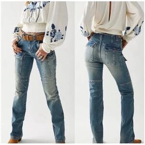 Free People We The Free Dream Maker Denim Jeans Mid Rise Boot Cut Blue Size 30